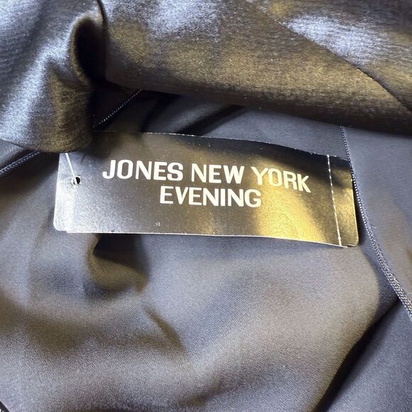 Jones New York Evening Dress Size 4 Black Maxi Sheath Satin Top Low Back NWT - Picture 10 of 16